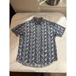 James Campbell Men's XL SS Button Up Floral Hawaiian Shirt Structured Cotton